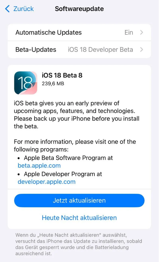 高场办事处苹果手机维修分享苹果 iOS / iPadOS 18 开发者预览版 Beta 8 发布 